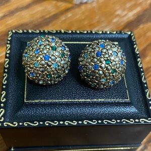 Dazzling Blue and Green Crystal Dome Earrings